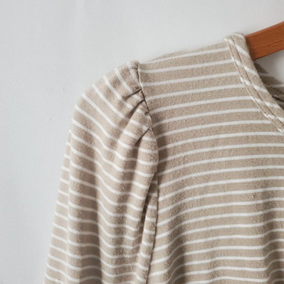 Haute Monde Women's White Striped Twisted Front Hem Long Sleeve Shirt Tan Large - Picture 5 of 10